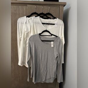 LOFT White and Gray Long Sleeve Tops Size L NWT
